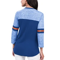 Women's G-III Sports by Carl Banks Blue New York Knicks Play The Game Tri-Blend 3/4 Sleeve T-Shirt