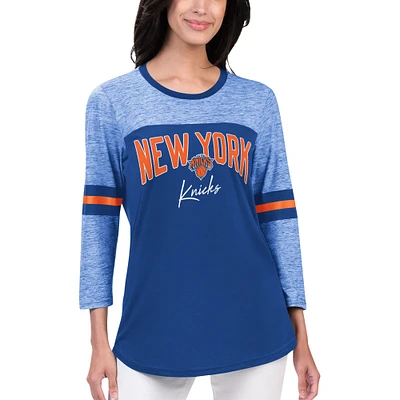 Women's G-III Sports by Carl Banks Blue New York Knicks Play The Game Tri-Blend 3/4 Sleeve T-Shirt