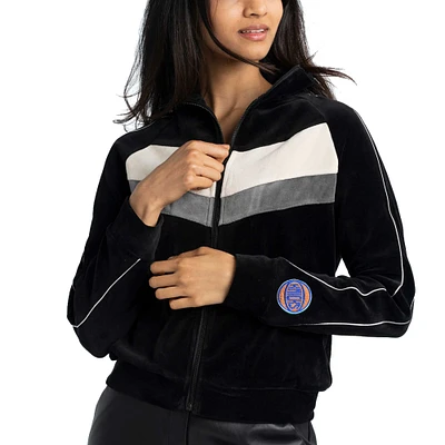 Veste de survêtement entièrement zippée Lusso Black New York Knicks Nixie Chevron Color-Block Raglan pour femmes