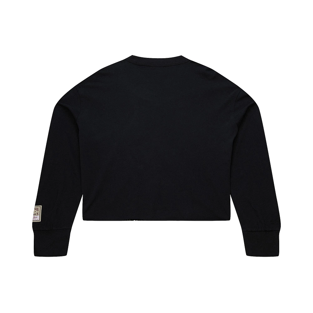 Women's Mitchell & Ness  Black New York Knicks Hardwood Classics Studded Boxy Cropped Long Sleeve T-Shirt