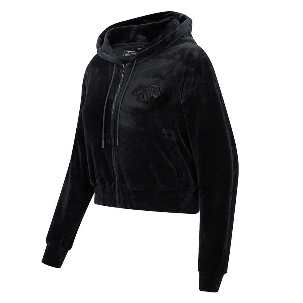 Women's Pro Standard New York Knicks Triple Black Velour Full-Zip Hoodie