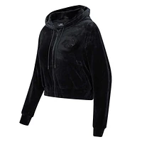 Women's Pro Standard New York Knicks Triple Black Velour Full-Zip Hoodie