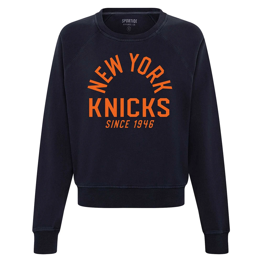 Women's Sportiqe Navy New York Knicks Ashlyn Super Soft Raglan Pullover Sweatshirt