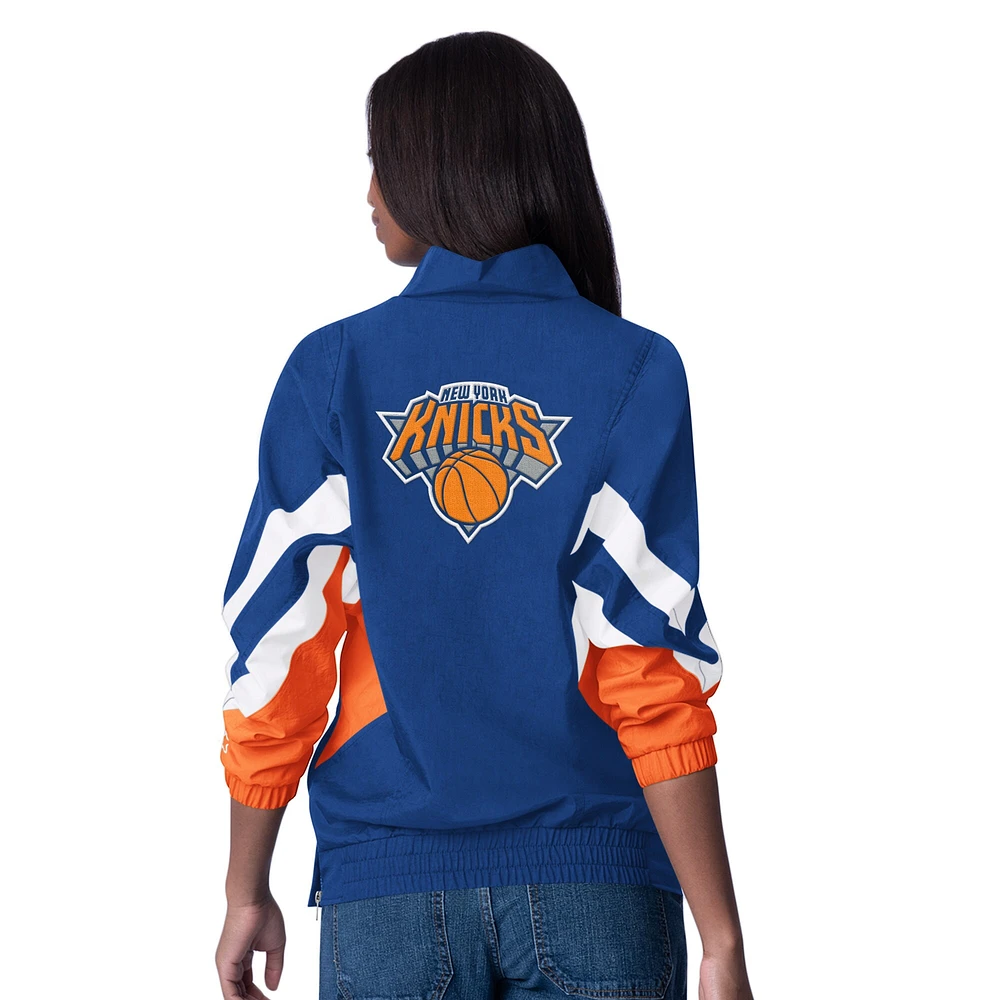 Women's Starter Blue New York Knicks Renegade Oxford Half-Zip Jacket