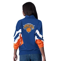 Women's Starter Blue New York Knicks Renegade Oxford Half-Zip Jacket