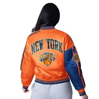 Women's Starter  Orange/Blue New York Knicks Zone Blitz Cropped Full-Snap Satin Jacket