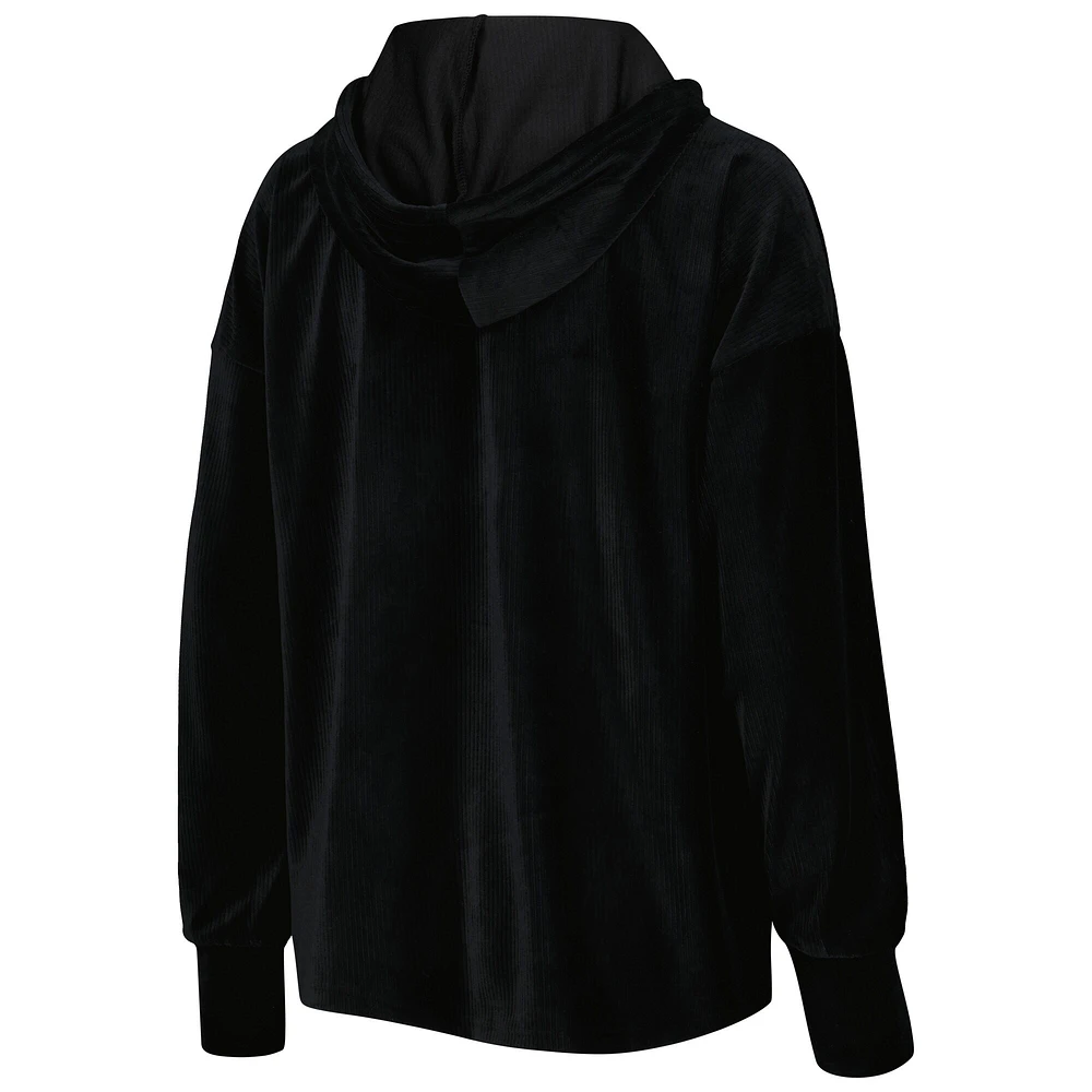 Women's Touch Black New York Knicks End Line Velour Pullover Hoodie