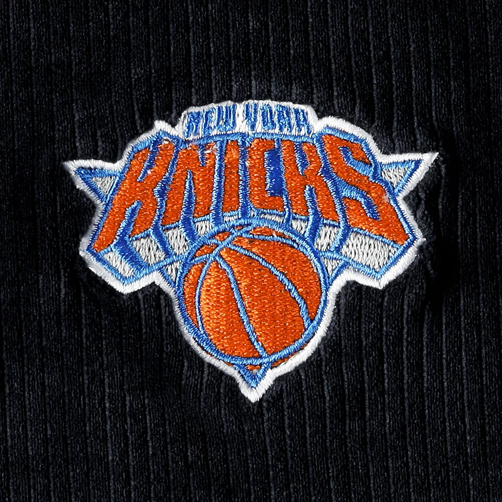 Women's Touch Black New York Knicks End Line Velour Pullover Hoodie