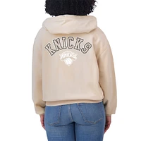 Women's WEAR by Erin Andrews Cream New York Knicks Plus Tonal Felt Patch Full-Zip Hoodie