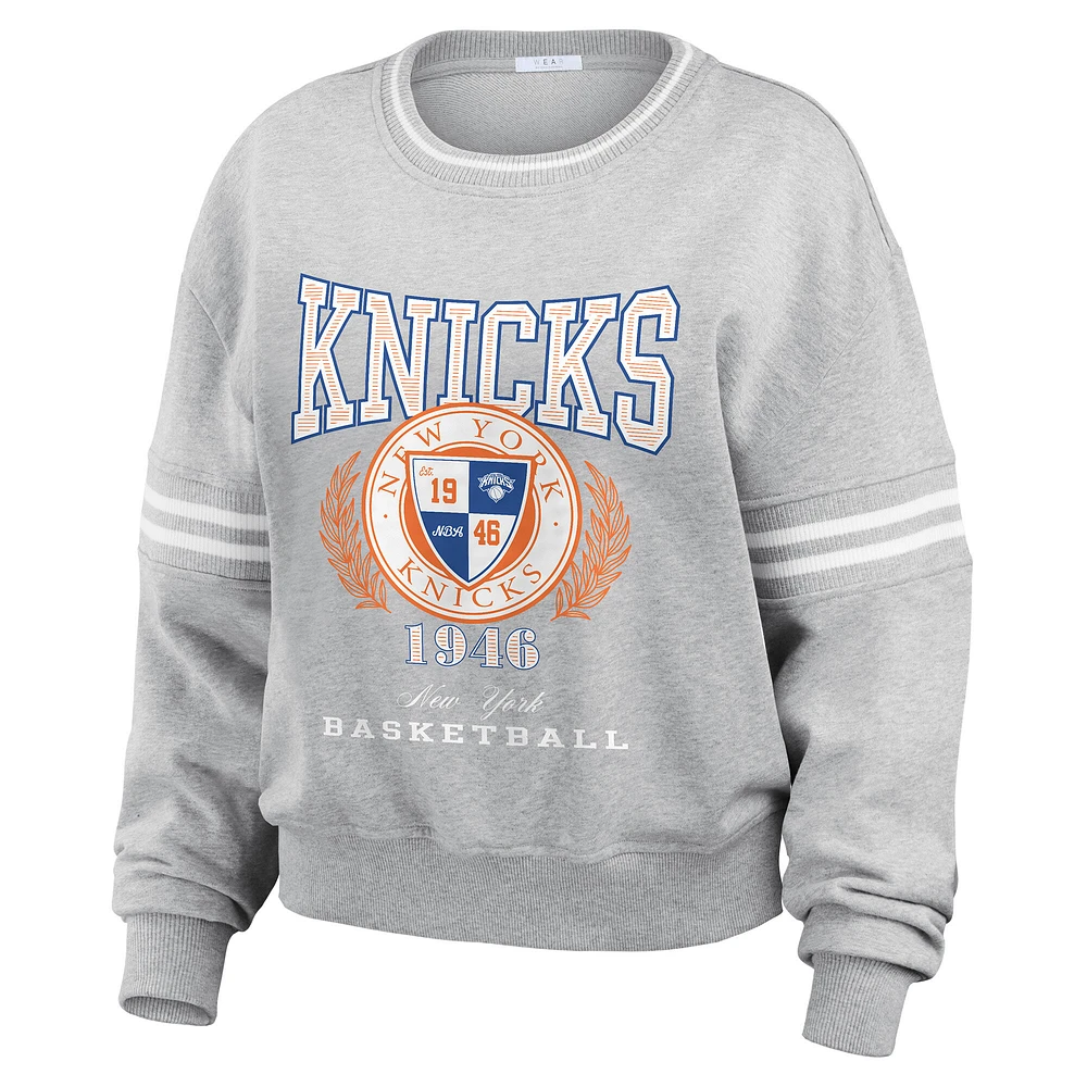 Women's WEAR by Erin Andrews Heather Gray New York Knicks French Terry Pullover Sweatshirt
