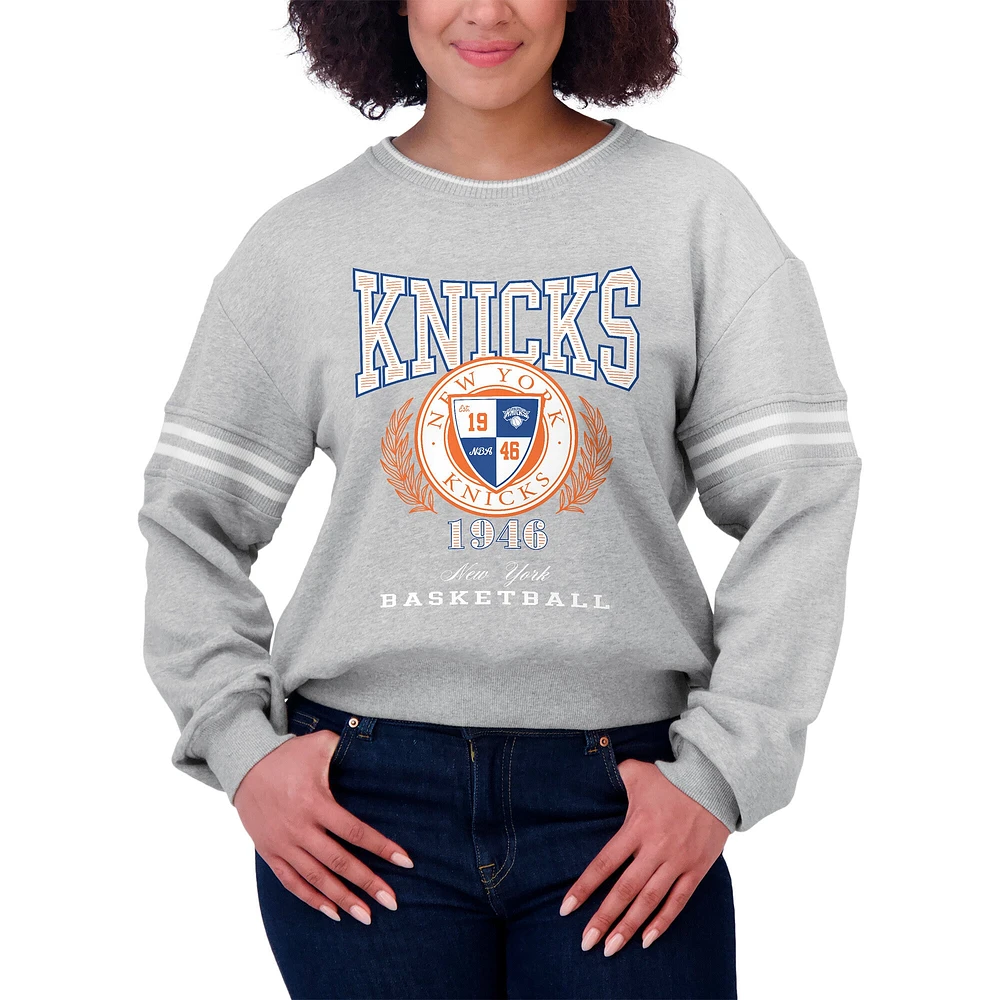 Women's WEAR by Erin Andrews Heather Gray New York Knicks French Terry Pullover Sweatshirt