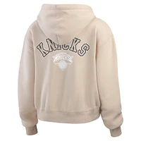 Women's WEAR by Erin Andrews Tan New York Knicks Tonal Felt Patch Full-Zip Hoodie