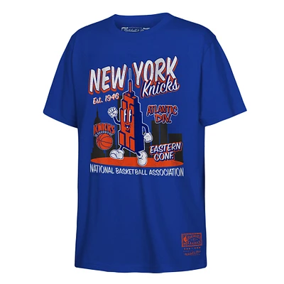 T-shirt bleu rétro Mitchell & Ness pour jeunes avec inscription « New York Knicks »