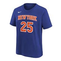 T-shirt Nike Mikal Bridges #25 bleu pour jeunes avec nom et numéro des New York Knicks