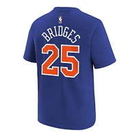 T-shirt Nike Mikal Bridges #25 bleu pour jeunes avec nom et numéro des New York Knicks