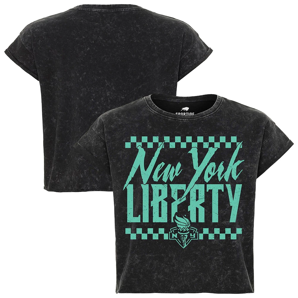Unisex Sportiqe  Black New York Liberty Rock & Roll Collection Gwen Mineral Wash Cropped T-Shirt