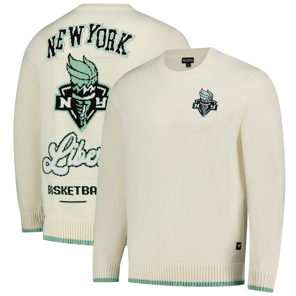Unisex The Wild Collective Cream New York Liberty Jacquard Pullover Sweater