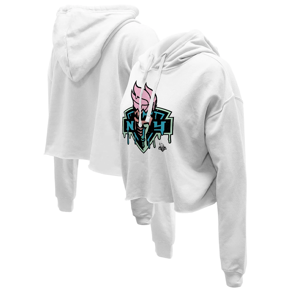 Women's Stadium Essentials White New York Liberty Ice Cream Drip Cropped Pullover Hoodie