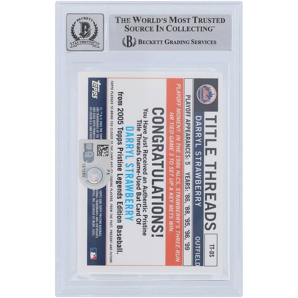 Darryl Strawberry New York Mets Autographed 2005 Topps Pristine Legends Bat Relic #TT-DS Beckett Fanatics Witnessed Authenticated 10 Card