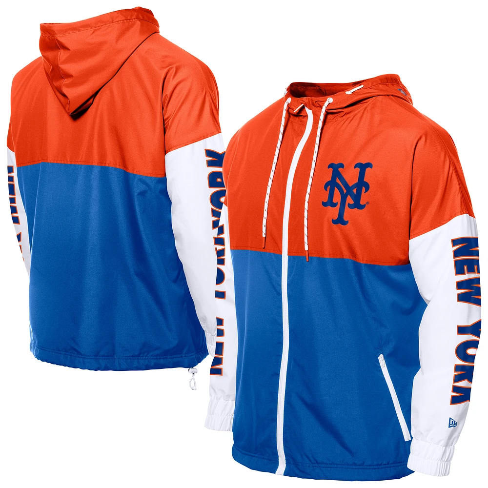 Men's New Era Royal/Orange New York Mets Color Block Full-Zip Hoodie Windbreaker