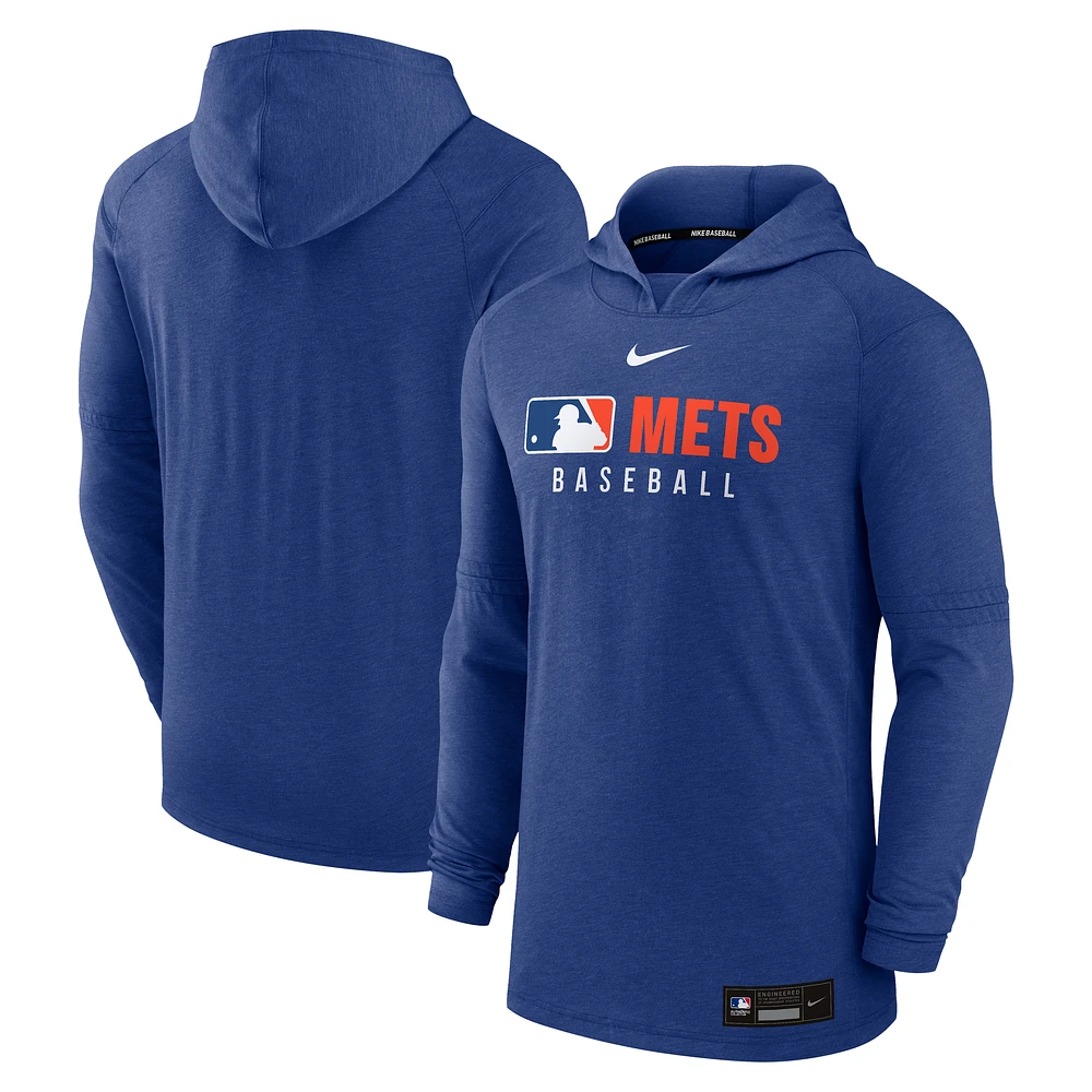 Men's Nike Heather Royal New York Mets Authentic Collection Tri-Blend Performance Pullover Hoodie