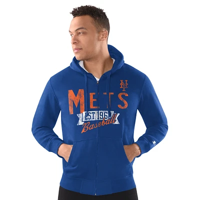 Sweat à capuche zippé classique vieilli Starter Royal New York Mets pour homme