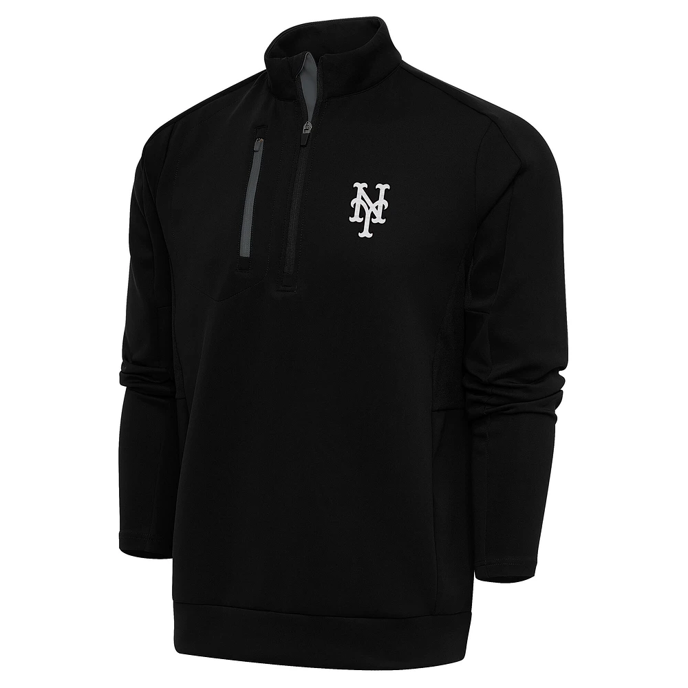 Men's Antigua Black New York Mets Metallic Generation Quarter-Zip Pullover Top