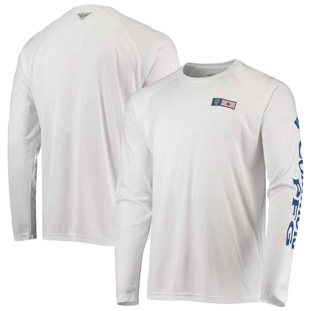 T-shirt raglan à manches longues pour homme Columbia White Mets de New York Americana Terminal Tackle Omni-Shade