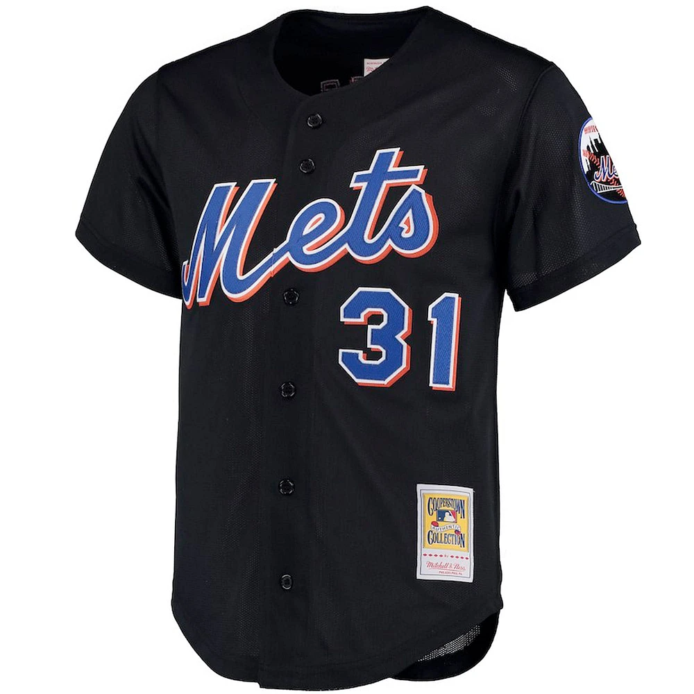 Mitchell & Ness Mike Piazza pour homme Noir New York Mets Big Tall Cooperstown Collection Maillot boutonné en maille