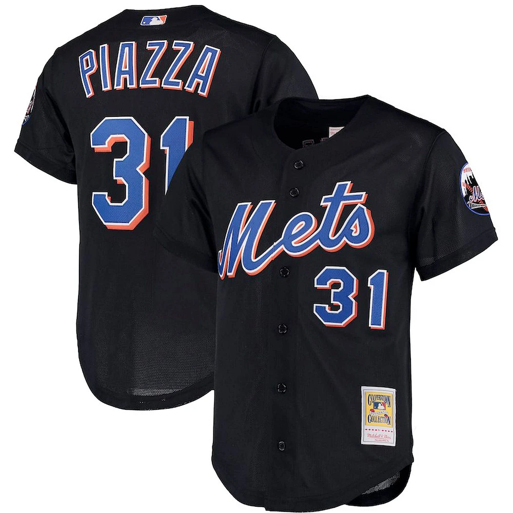 Mitchell & Ness Mike Piazza pour homme Noir New York Mets Big Tall Cooperstown Collection Maillot boutonné en maille