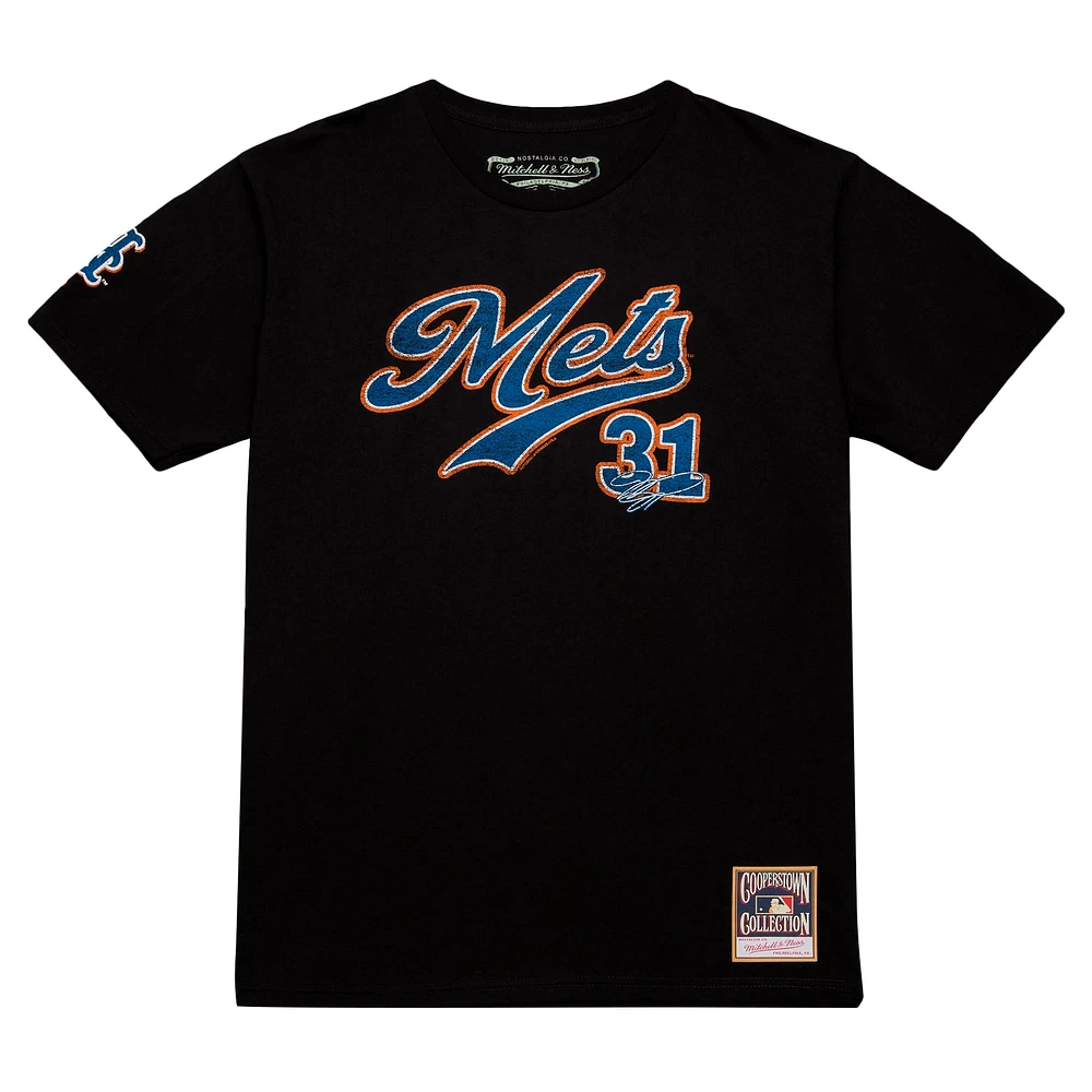 Men's Mitchell & Ness Mike Piazza Black New York Mets Cooperstown Collection Player T-Shirt