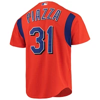 Men's Mitchell & Ness Mike Piazza Orange New York Mets Cooperstown Collection Mesh Batting Practice Button-Up Jersey