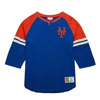 Men's Mitchell & Ness Royal New York Mets Cooperstown Collection Legendary Raglan Slub Henley 3/4-Sleeve T-Shirt
