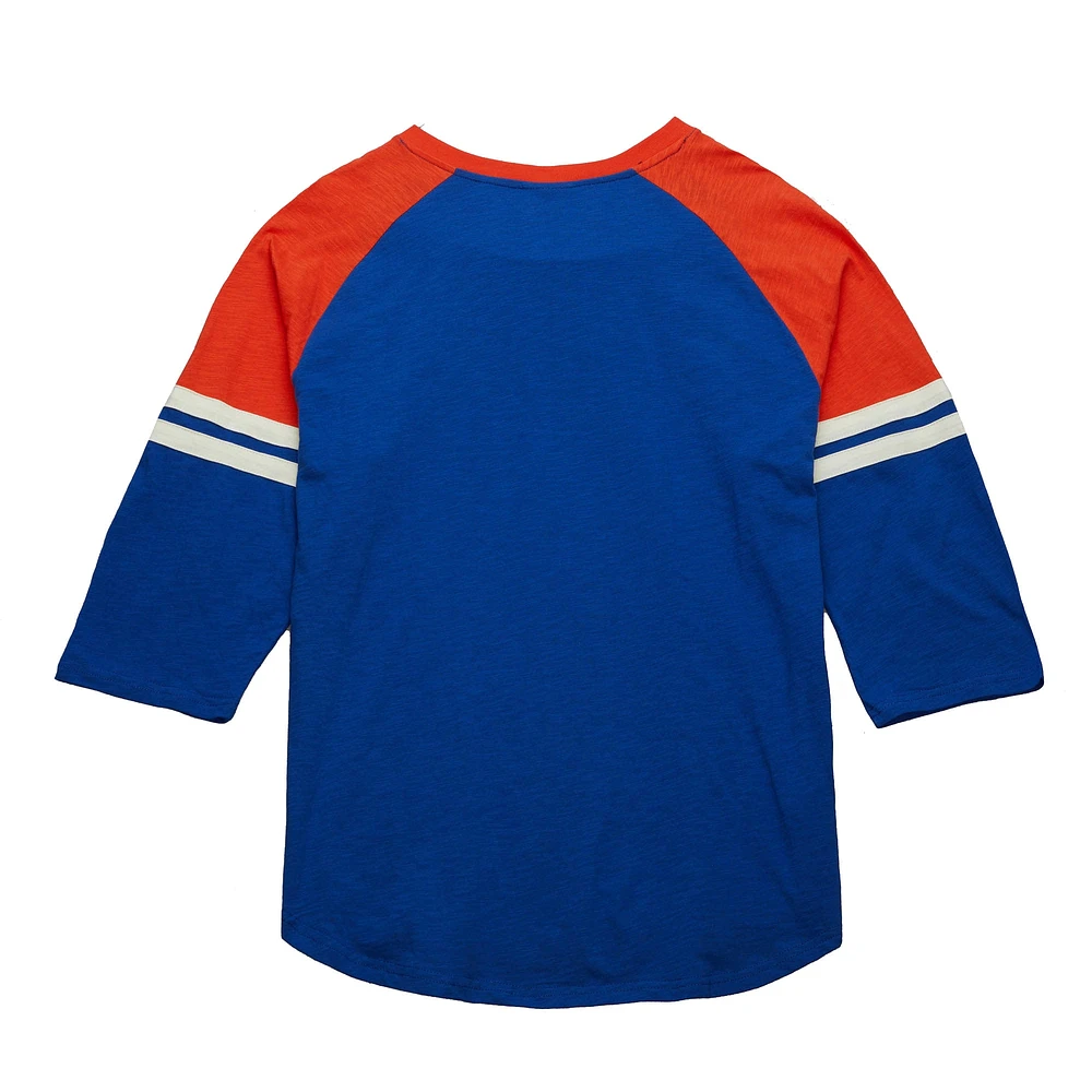 Men's Mitchell & Ness Royal New York Mets Cooperstown Collection Legendary Raglan Slub Henley 3/4-Sleeve T-Shirt