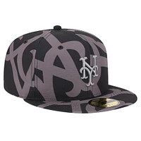 Men's New Era Black York Mets Logo Fracture 59FIFTY Fitted Hat