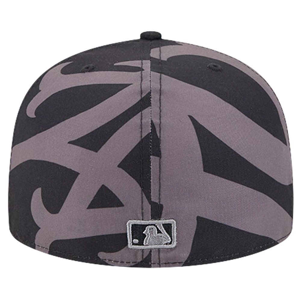 Men's New Era Black York Mets Logo Fracture 59FIFTY Fitted Hat