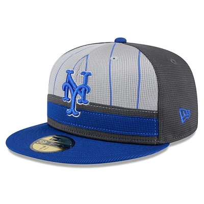 Casquette ajustée New Era 59FIFTY pour homme, gris/bleu royal, entraînement au bâton York Mets 2025
