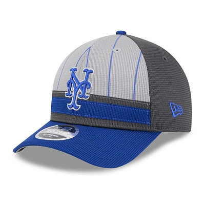 Casquette ajustable New Era 9FORTY M-Crown pour homme, gris/bleu royal, pour entraînement au bâton New York Mets 2025