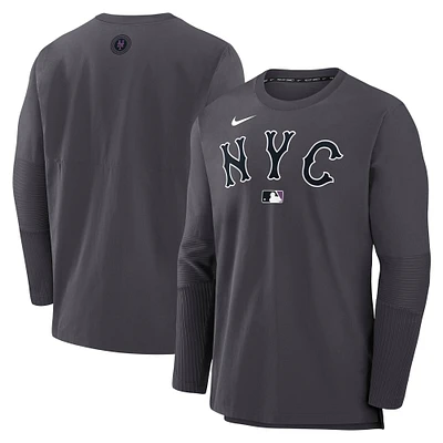 Men's Nike  Anthracite New York Mets Authentic Collection City Connect Lightweight Player Tri-Blend Performance Long Sleeve T-Shirt