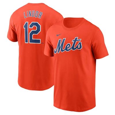 T-shirt Nike Francisco Lindor pour homme, orange, New York Mets Fuse, nom et numéro