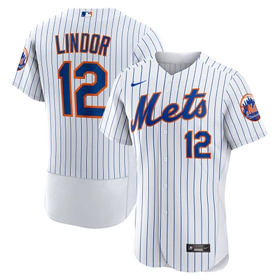 Homme Nike Francisco Lindor Blanc New York Mets Domicile Maillot Joueur Authentique