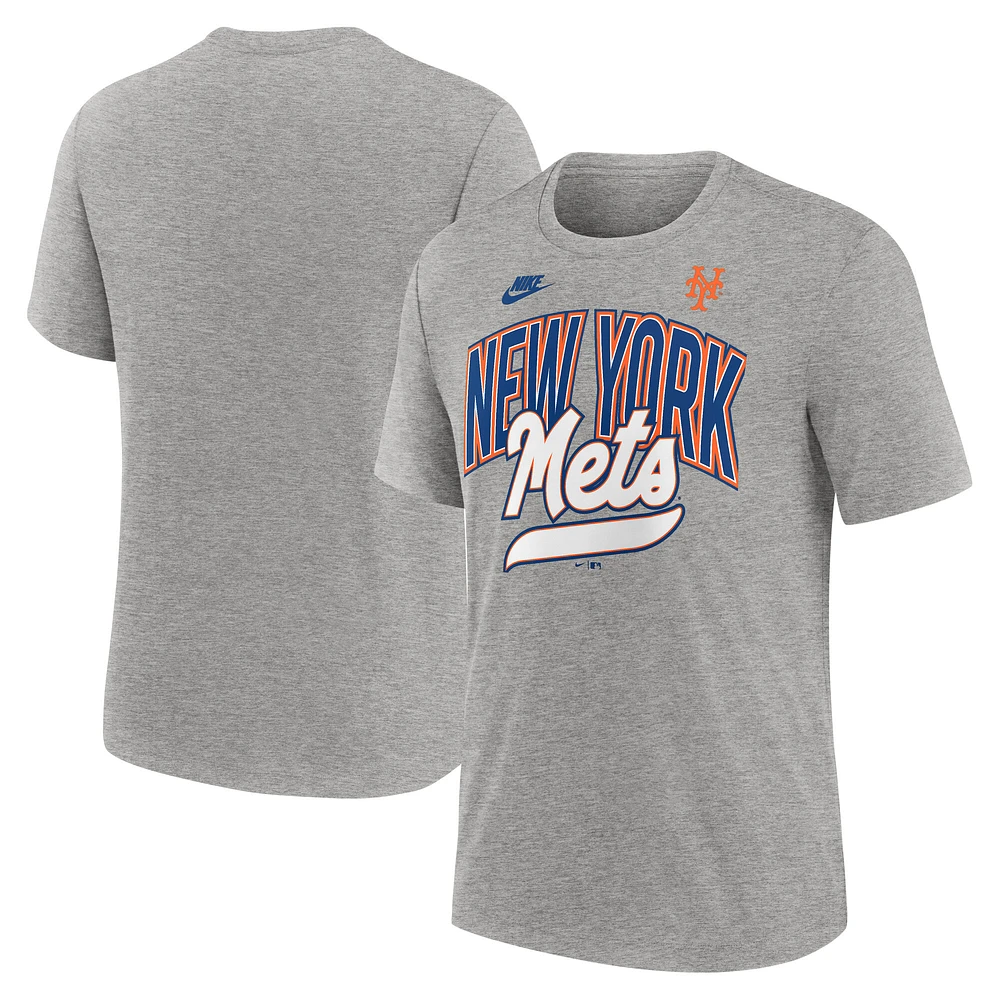 T-shirt Nike gris chiné pour homme, collection Cooperstown, style rétro, tri-blend, New York Mets