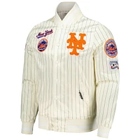 Men's Pro Standard Cream New York Mets Cooperstown Collection Pinstripe Retro Classic Satin Full-Snap Jacket