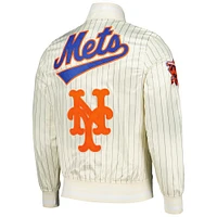 Men's Pro Standard Cream New York Mets Cooperstown Collection Pinstripe Retro Classic Satin Full-Snap Jacket