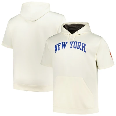 Men's Profile Oatmeal New York Mets Big & Tall Contrast Short Sleeve Pullover Hoodie