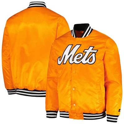 Veste universitaire en satin à bouton-pression pour hommes Starter Orange New York Mets Cross Bronx Fashion