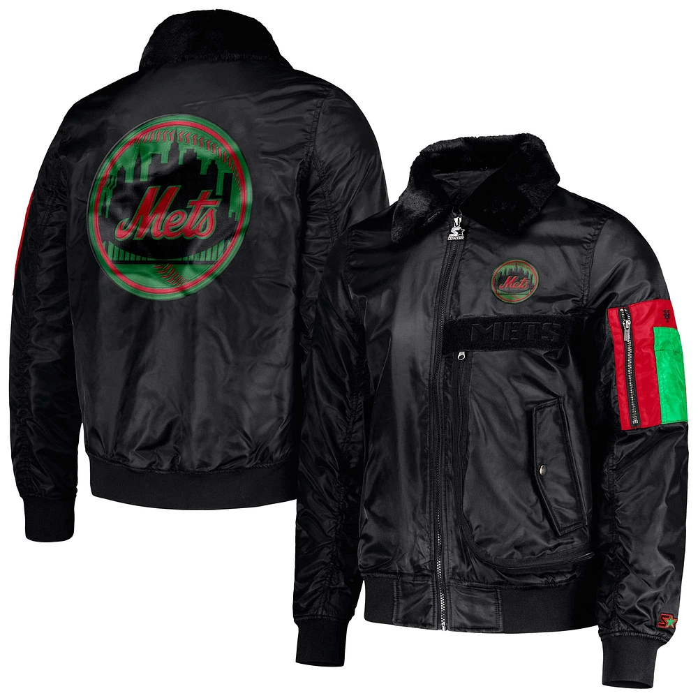 Men's Starter x Ty Mopkins Black New York Mets History Month Satin Full-Zip Jacket
