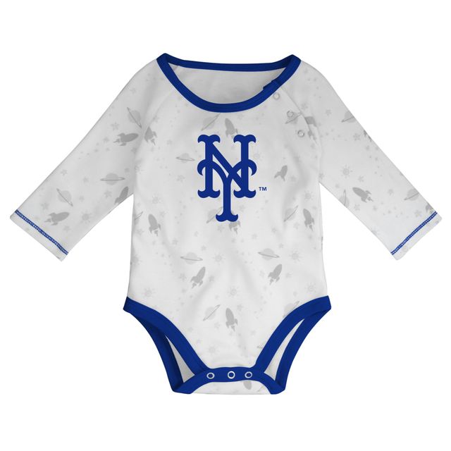 Nouveau-né et nourrisson Royal/Blanc New York Mets Dream Team Ensemble body, chapeau pantalon à pieds