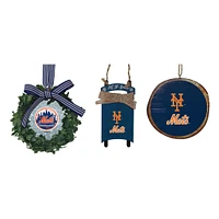 The Memory Company New York Mets Three-Pack Wreath, Sled & Circle Ornament Set