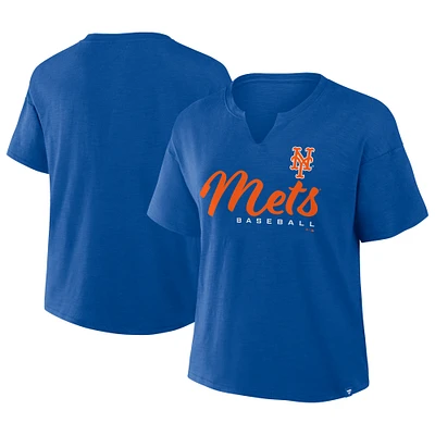 T-shirt à col cranté avec logo des Mets de New York pour femme, grande taille, profil Royal